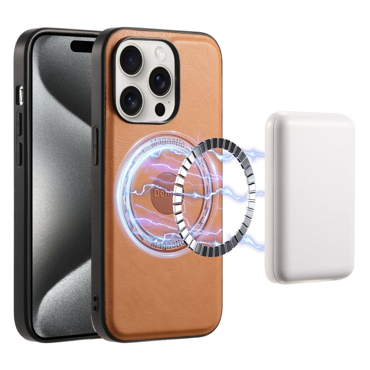 Denior Cowhide Texture Leather MagSafe Phone Case, For iPhone 16 Pro Max, For iPhone 16 Pro, For iPhone 16 Plus, For iPhone 16, For iPhone 15 Pro Max, For iPhone 15 Pro