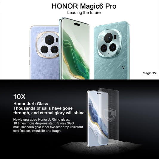 Honor Magic6 Pro، شاشة 6.8 بوصة، Magic OS 8.0، معالج Snapdragon 8 من الجيل الثالث ثماني النواة حتى 3.3 جيجاهرتز، شبكة: 5G، OTG، NFC، يدعم Google Play، 12 جيجابايت + 256 جيجابايت، 16 جيجابايت + 512 جيجابايت، 16 جيجابايت + 1 تيرابايت