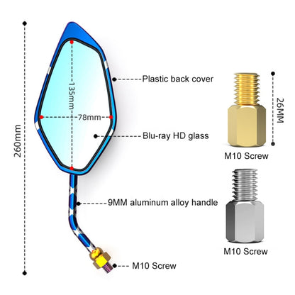 Motorcycle / Electromobile Modified Diamond-shaped Burnt Titanium Plating Rearview Mirror