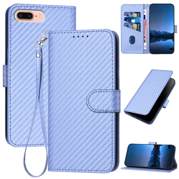 جراب هاتف YX0070 مصنوع من ألياف الكربون ومشبك جلدي مع حبل، مناسب لهاتف iPhone XS Max وiPhone 8 Plus / 7 Plus