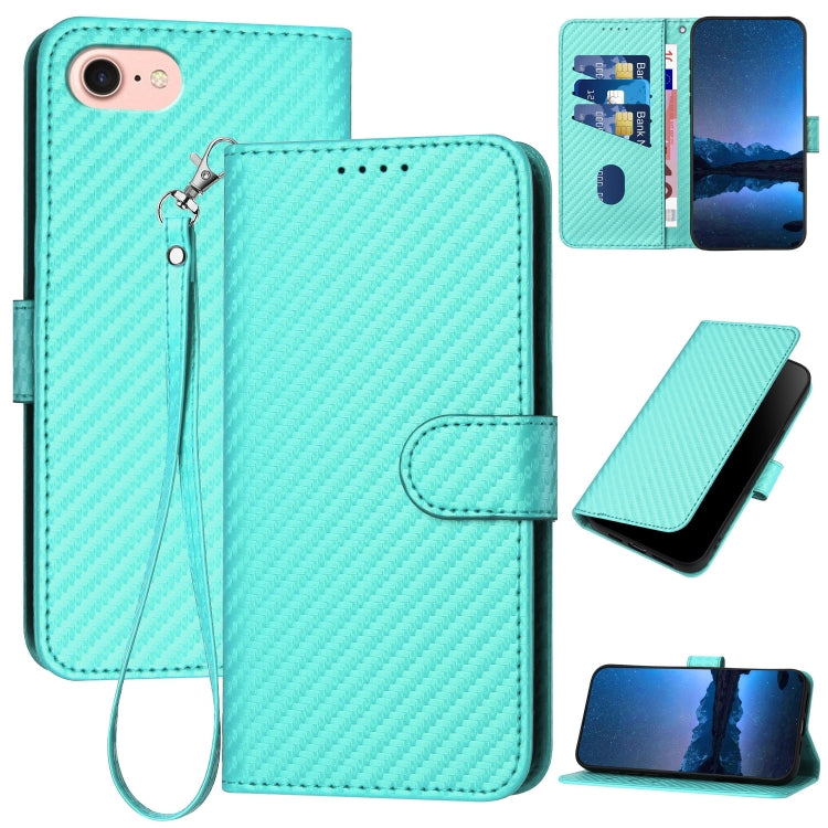 جراب هاتف YX0070 من ألياف الكربون مع مشبك جلدي وحزام، مناسب لأجهزة iPhone 15 وiPhone 14 Plus وiPhone 14 وiPhone 14 Pro وiPhone 14 Pro Max وiPhone SE 2022 / SE 2020 / 8 / 7