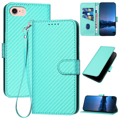 جراب هاتف YX0070 من ألياف الكربون مع مشبك جلدي وحزام، مناسب لأجهزة iPhone 15 وiPhone 14 Plus وiPhone 14 وiPhone 14 Pro وiPhone 14 Pro Max وiPhone SE 2022 / SE 2020 / 8 / 7