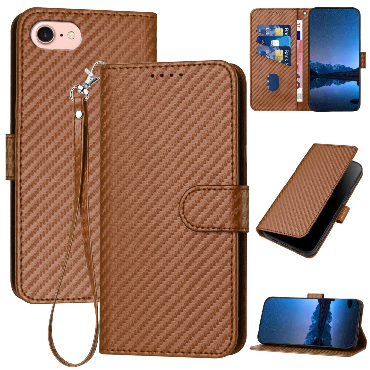 جراب هاتف YX0070 من ألياف الكربون مع مشبك جلدي وحزام، مناسب لأجهزة iPhone 15 وiPhone 14 Plus وiPhone 14 وiPhone 14 Pro وiPhone 14 Pro Max وiPhone SE 2022 / SE 2020 / 8 / 7