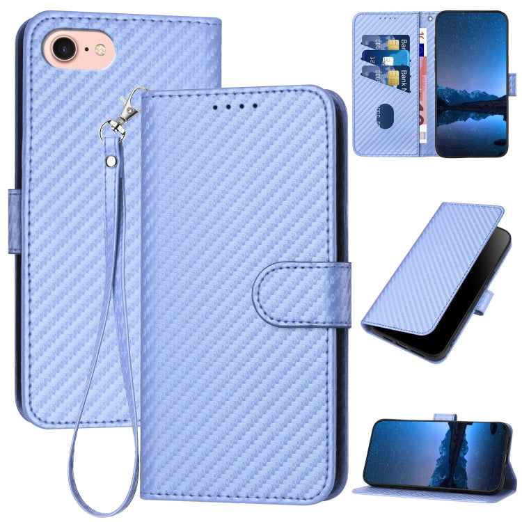 جراب هاتف YX0070 من ألياف الكربون مع مشبك جلدي وحزام، مناسب لأجهزة iPhone 15 وiPhone 14 Plus وiPhone 14 وiPhone 14 Pro وiPhone 14 Pro Max وiPhone SE 2022 / SE 2020 / 8 / 7