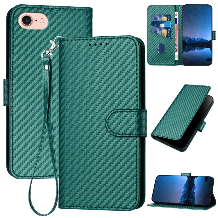 جراب هاتف YX0070 من ألياف الكربون مع مشبك جلدي وحزام، مناسب لأجهزة iPhone 15 وiPhone 14 Plus وiPhone 14 وiPhone 14 Pro وiPhone 14 Pro Max وiPhone SE 2022 / SE 2020 / 8 / 7