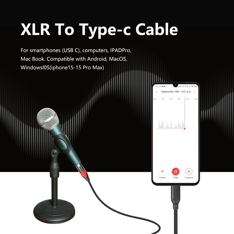 TY03RE Type-C Male to XLR Female Audio Cable for Dynamic Microphone