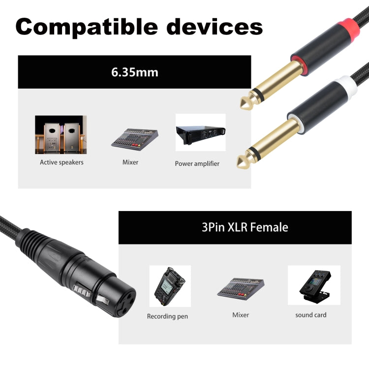2020Y63 XLR Female to Dual 6.35mm 1/4 TRS Male Y-type Audio Cable