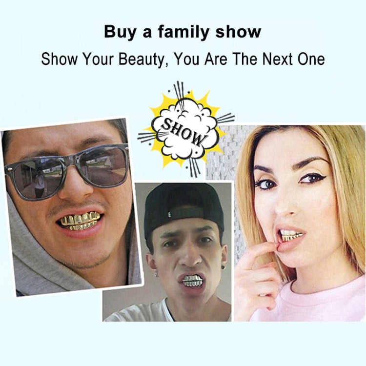 طقم أسنان ذهبية من إكسسوارات الهيب هوب مطلية بالذهب الحقيقي، طقم أسنان علوي ناعم، ثمانية أسنان سفلية، ستة أسنان