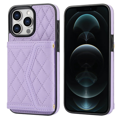 Splicing Rhombic Texture Card Bag Phone Case with Long Lanyard