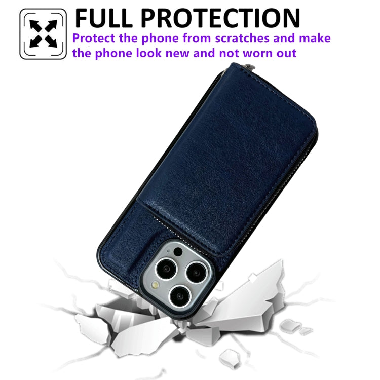 Solid Color Zipper 11-Card Slots Bag Phone Case with Lanyard