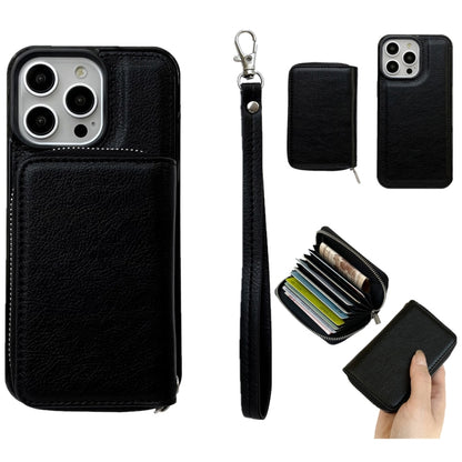 Solid Color Zipper 11-Card Slots Bag Phone Case with Lanyard