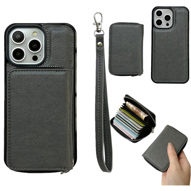 Solid Color Zipper 11-Card Slots Bag Phone Case with Lanyard