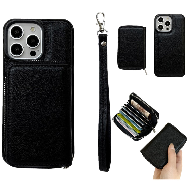 Solid Color Zipper 11-Card Slots Bag Phone Case with Lanyard