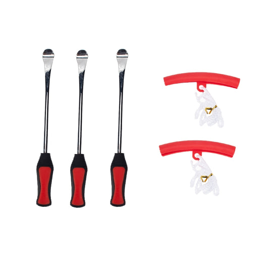 5 in 1 Car / Motorcycle Tire Repair Tool Spoon Tire Spoons Lever Tire Changing Tools with Red Tyre Protector, A2973 5 in 1