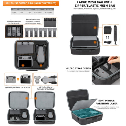 Sunnylife Carrying Case Bag, B657 For DJI RC 2 / 1 Control Bag, A3-B658 Drone Body Bag, A3-B660 Batteries Bag