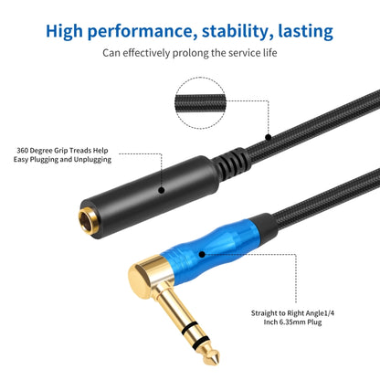 6.35mm 1/4 TRS Male Stereo Elbow to Female Electric Guitar Audio Cable