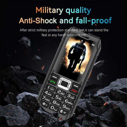 هاتف UNIWA M6000 كبير الحجم مزود بمكبر صوت ولوحة مفاتيح، مقاس 2.4 بوصة، مصباحان يدويان مزدوجان، 21 مفتاحًا، نظام SOS، راديو FM، 4 شرائح SIM، GSM، قابس الاتحاد الأوروبي، قابس الولايات المتحدة، قابس المملكة المتحدة، قابس أستراليا
