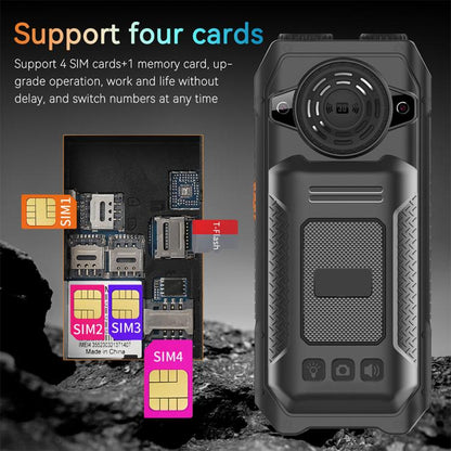 هاتف UNIWA M6000 كبير الحجم مزود بمكبر صوت ولوحة مفاتيح، مقاس 2.4 بوصة، مصباحان يدويان مزدوجان، 21 مفتاحًا، نظام SOS، راديو FM، 4 شرائح SIM، GSM، قابس الاتحاد الأوروبي، قابس الولايات المتحدة، قابس المملكة المتحدة، قابس أستراليا