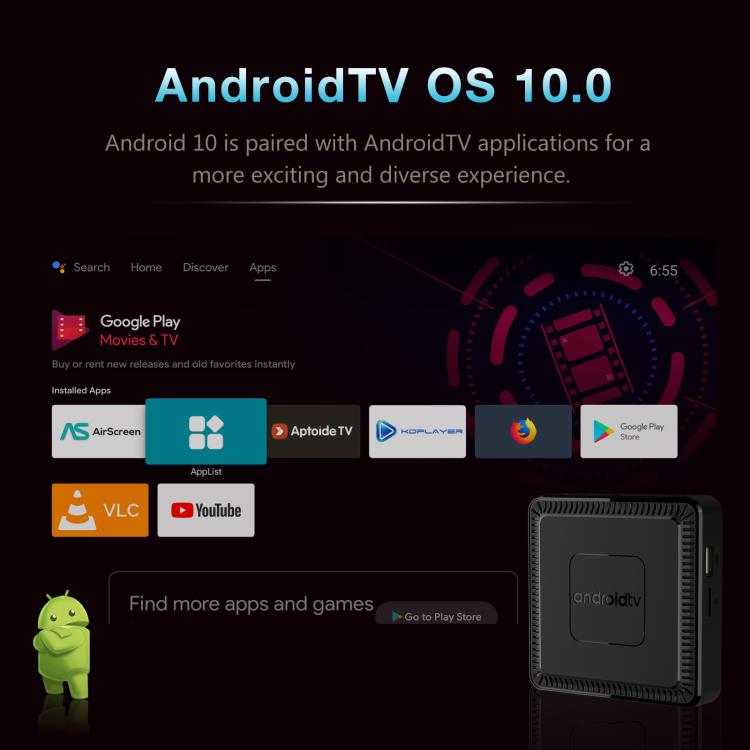 Q7 4K UHD Android 10 Smart TV Box with Remote Control, Allwinner H313 Quad-Core
