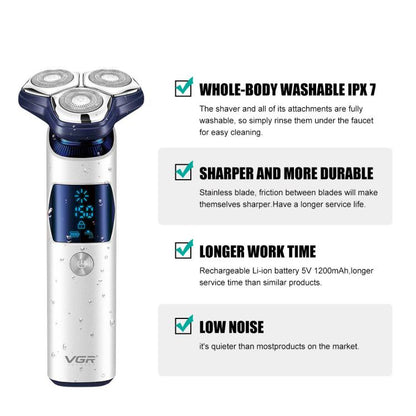 ماكينة حلاقة كهربائية VGR V-328 بشفرة قطع عائمة ثلاثية الأبعاد IPX7، V-328