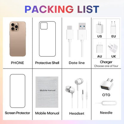 هاتف A88A / i16 Pro Max، 6 جيجابايت + 64 جيجابايت، شاشة 6.6 بوصة، أندرويد 12، معالج MTK6762 Helio G25 ثماني النواة، NFC، OTG، شبكة 4G، شريحتي اتصال، قابس الاتحاد الأوروبي، قابس الولايات المتحدة، قابس المملكة المتحدة، قابس أستراليا