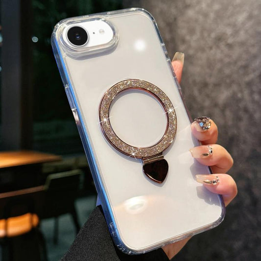 Love Glitter Powder MagSafe Holder Phone Case with Lens Film, For iPhone 16e, For iPhone 16 Pro Max, For iPhone 16 Pro, For iPhone 16, For iPhone 15 Pro Max, For iPhone 15 Pro, For iPhone 15, For iPhone 14 / 13, For iPhone 14 Pro, For iPhone 14 Pro Max...