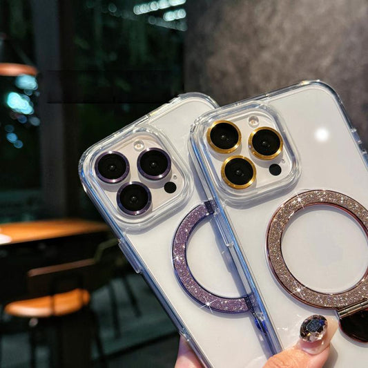 Love Glitter Powder MagSafe Holder Phone Case with Lens Film, For iPhone 16e, For iPhone 16 Pro Max, For iPhone 16 Pro, For iPhone 16, For iPhone 15 Pro Max, For iPhone 15 Pro, For iPhone 15, For iPhone 14 / 13, For iPhone 14 Pro, For iPhone 14 Pro Max...