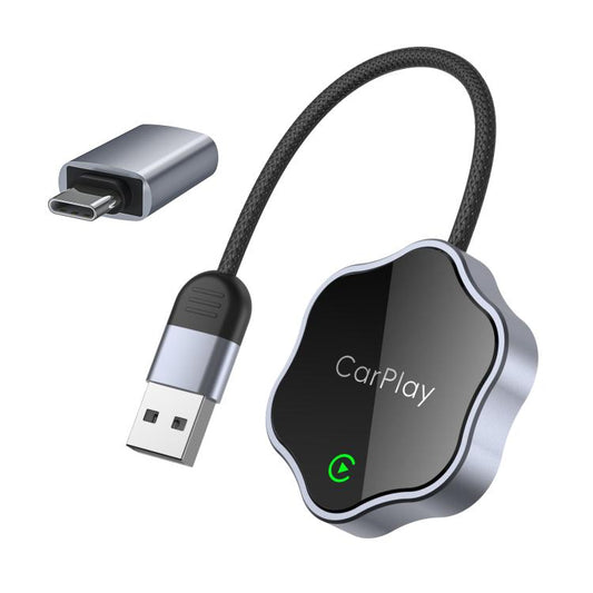 USB Wired to Wireless Car CarPlay Box Adapter, with Type-C Adapter, Flower Shape