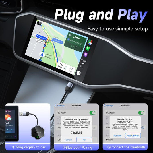 USB Wired to Wireless Car CarPlay Box Adapter, with Type-C Adapter, Flower Shape