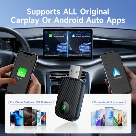 2 in 1 USB Wired to Wireless Car CarPlay / Android Box Adapter, with USB and Type-C Cable, 4149