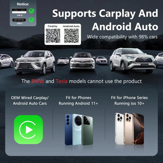 2 in 1 mini USB Wired to Wireless Car CarPlay / Android Auto Box Adapter, mini (Gold), mini (Silver)
