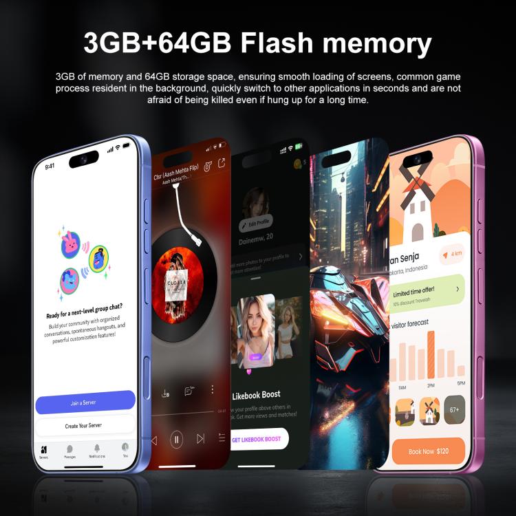 هاتف I16 Plus / RAi5، ذاكرة وصول عشوائي (RAM) سعة 3 جيجابايت وذاكرة داخلية سعة 64 جيجابايت، شاشة 6.56 بوصة، معالج MTK6739 رباعي النواة، شبكة: 4G، شريحتي اتصال، قابس الاتحاد الأوروبي، قابس الولايات المتحدة، قابس المملكة المتحدة، قابس أستراليا