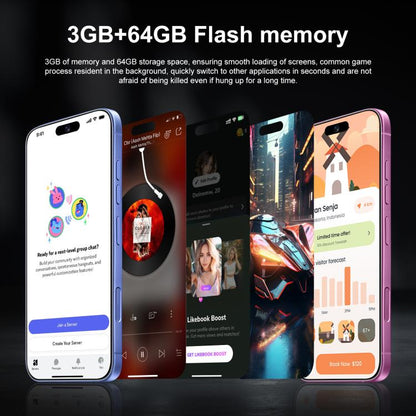 هاتف I16 Plus / RAi5، ذاكرة وصول عشوائي (RAM) سعة 3 جيجابايت وذاكرة داخلية سعة 64 جيجابايت، شاشة 6.56 بوصة، معالج MTK6739 رباعي النواة، شبكة: 4G، شريحتي اتصال، قابس الاتحاد الأوروبي، قابس الولايات المتحدة، قابس المملكة المتحدة، قابس أستراليا