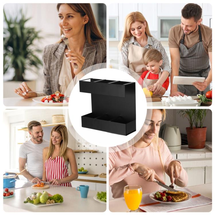 Three-grid Straw Cutlery Metal Storage Rack Kitchen Organizer, without Soft Magnetic Sheet, with 9pcs Soft Magnetic Sheet