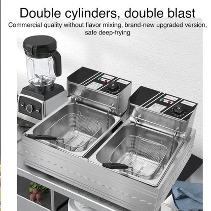 Multifunctional Commercial Stainless Steel Thick Electric Fryer Electric Boiler, Single Cylinder 6L, Single Cylinder 6L+Temperature Limiter, Single Cylinder 6L+Timer, Dual Cylinder 12L, Dual Cylinder 12L+Temperature Limiter, Dual Cylinder 12L+Timer����...