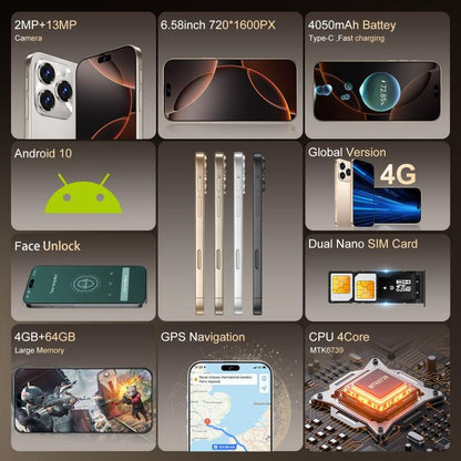 A16 Max / PDA89، 4 جيجابايت + 64 جيجابايت، 6.58 بوصة أندرويد 10 MTK6739 رباعي النواة، الشبكة: 4G، شريحتي اتصال، قابس الاتحاد الأوروبي، قابس الولايات المتحدة، قابس المملكة المتحدة، قابس أستراليا