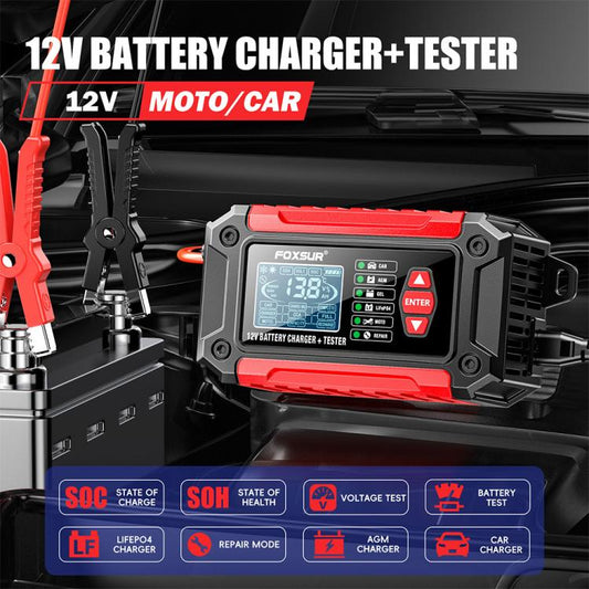 FOXSUR FTC-1206 2 in 1 12V Charging Tester Integrated Machine Car Motorcycle Battery Charger Tester