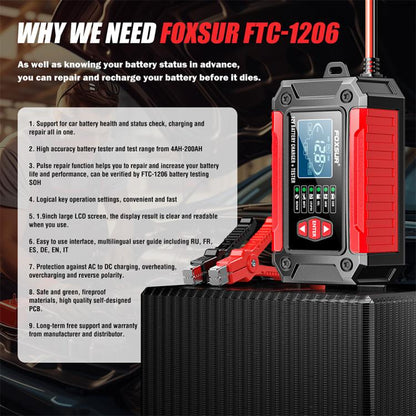 FOXSUR FTC-1206 2 in 1 12V Charging Tester Integrated Machine Car Motorcycle Battery Charger Tester