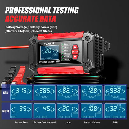 FOXSUR FTC-1206 2 in 1 12V Charging Tester Integrated Machine Car Motorcycle Battery Charger Tester