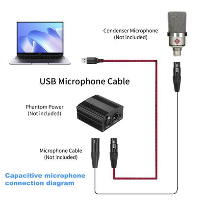 USB-A to XLR Female Audio Recording Cable for Dynamic Microphone