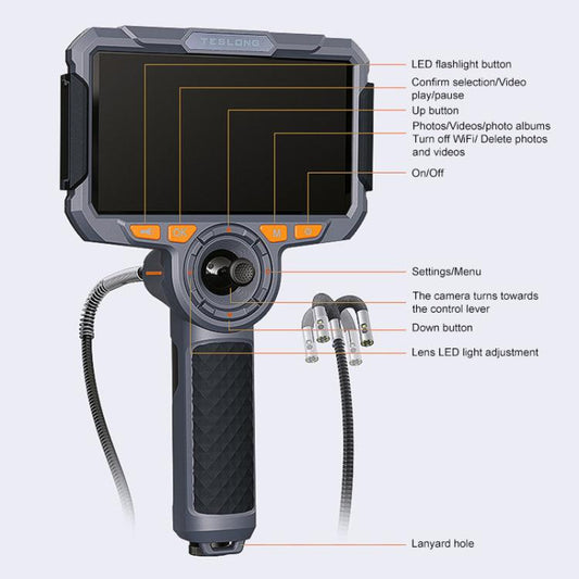 TESLONG TF600 6 Inch Screen 360 Degree Steering Industrial Endoscope 1.55m Length