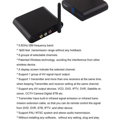 Measy AV550 5.8GHz Wireless Audio / Video Transmitter and Receiver with Infrared Return Function, Distance: 500m