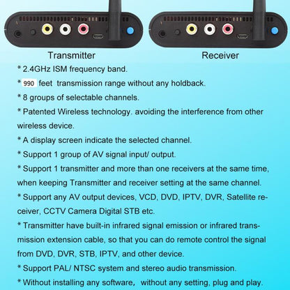 Measy AV230 2.4GHz Wireless Audio / Video Transmitter and Receiver with Infrared Return Function, Distance: 300m
