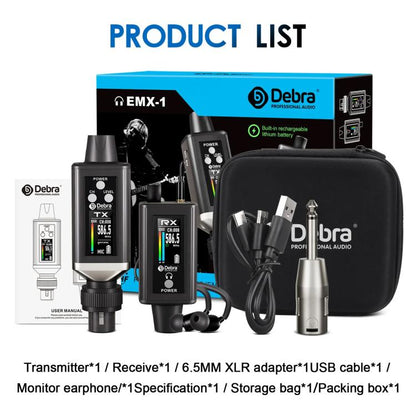 DEBRA EMX-1 XLR Adapter Portable Wireless Monitor System Transmitter & Receiver