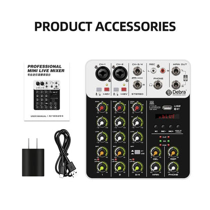 DEBRA V4 4-Channels Audio Mixer with Reverb Sound Card for Live Streaming