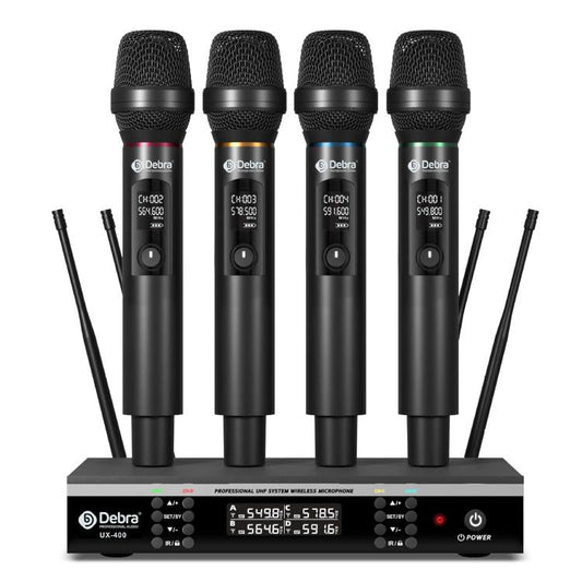 DEBRA UX-400 UHF Wireless Rechargeable Microphone System 4-in-1