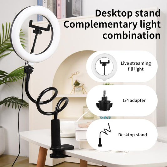 8 inch Striped Selfie Live Streaming Photography Lazy Stand LED Ring Fill Light Set