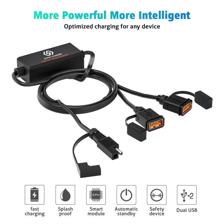 WUPP CS-1186A1 Motorcycle SAE Dual USB Fast Charging Charger, CS-1186A1
