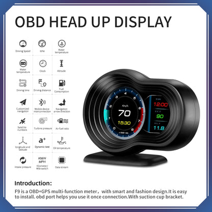 F9 OBD2 + GPS Mode Car HUD Head-up Display Speed / Water Temperature / Voltage Display, F9 OBD2 GPS