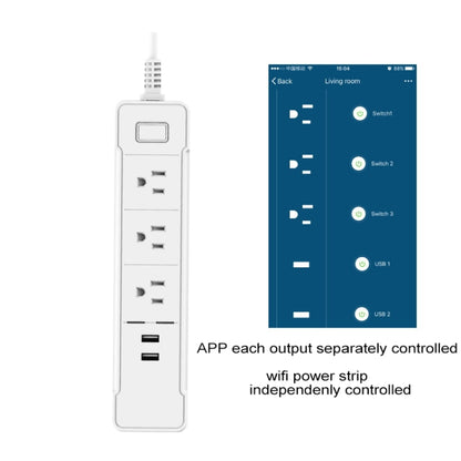 C198B 2 USB Ports + 3 US Sockets WiFi Smart Power Plug Socket, Compatible with Alexa and Google Home, AC 110V-240V, US Plug, Black, White